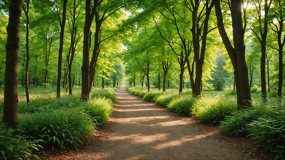Close-up view of a serene nature path surrounded by trees