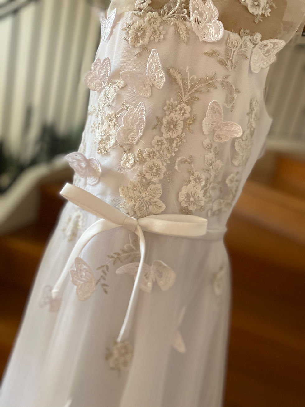 Thumbnail: Communion Flowergirl Dress Butterflies White