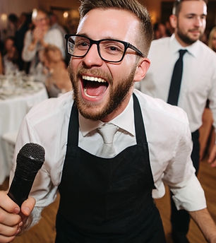 A Sining Waiter performs in Lancashire