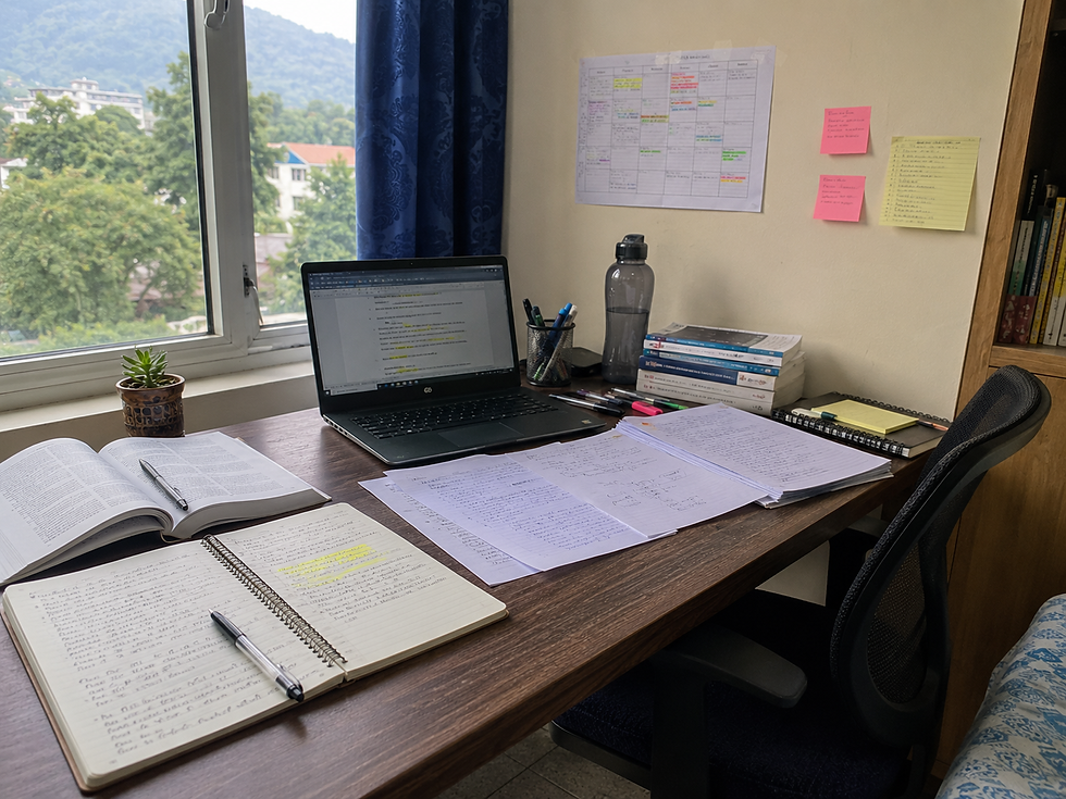 First-year student study routine and revision setup