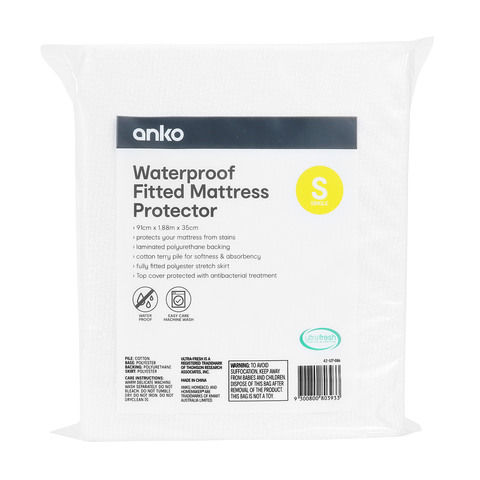 Waterproof Fitted Mattress Protector - Single Bed, White