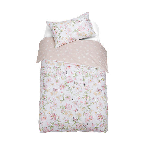 Organic Cotton Reversible Quilt Cover Set Floral – Single Bed
