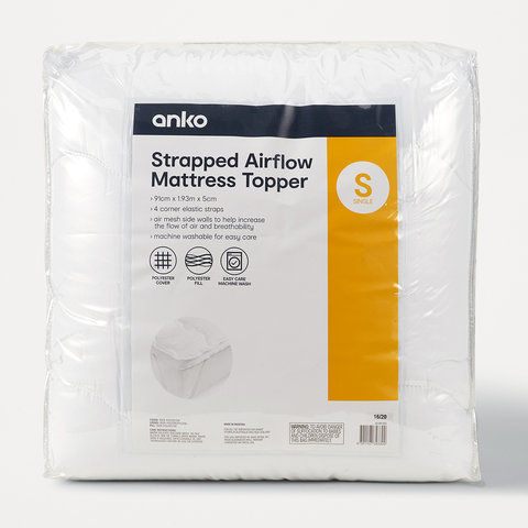Strapped Airflow Mattress Topper - Single Bed, White