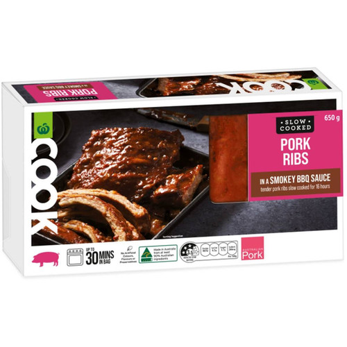 Woolworths Cook Slow Cooked Pork Ribs In Smokey Bbq Sauce 650g