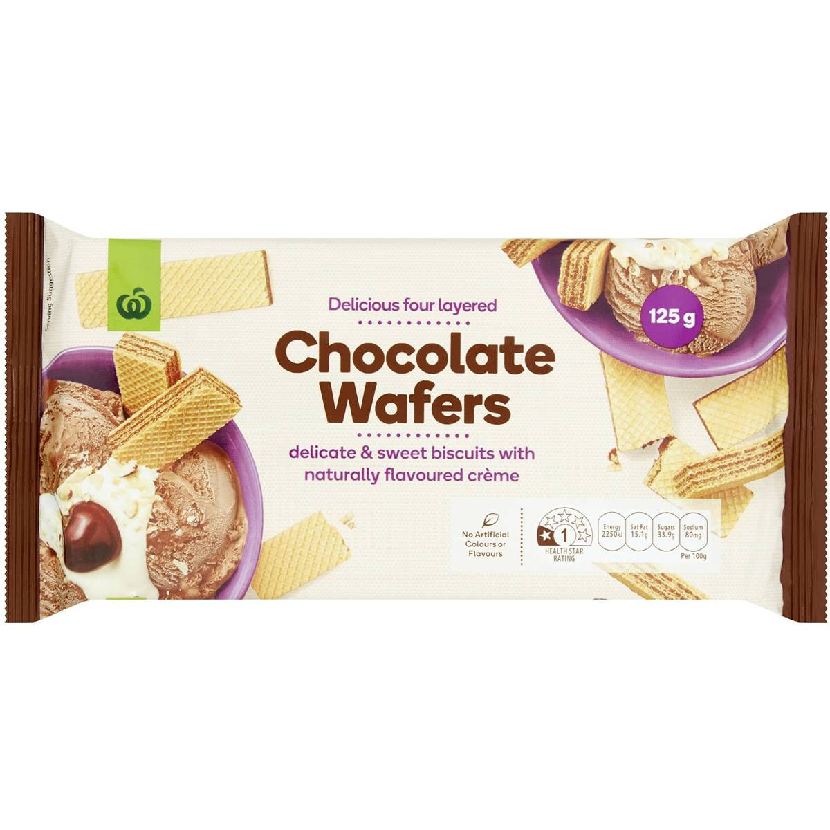 Woolworths Chocolate Creme Wafers 125g
