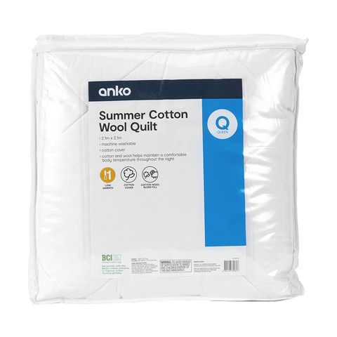 Summer Cotton Wool Quilt - Queen Bed, White