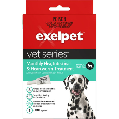 Exelpet Vet Series Flea Intestinal Worm Heartworm Lge Dog each