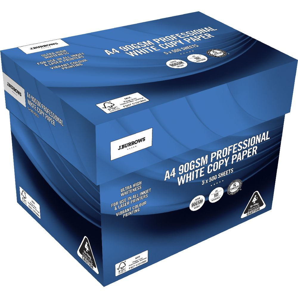 J.Burrows 90gsm Pro A4 Copy Paper 5 Ream Carton