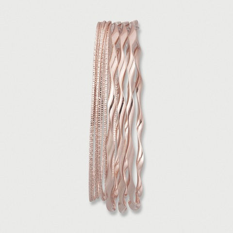 9 Pack Fine Bangles - Rose Gold Look