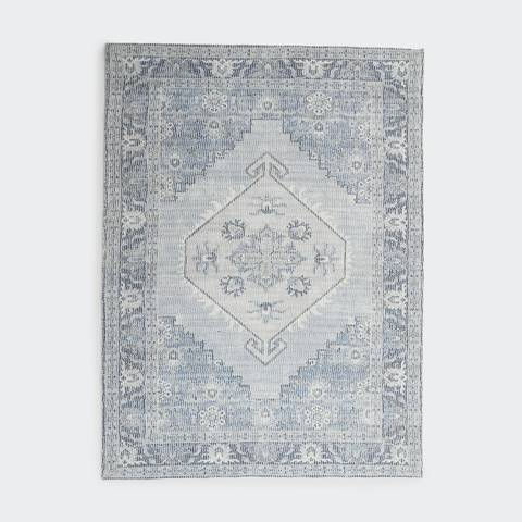 Sheared Wool Blend Print Rug - Blue, Medium
