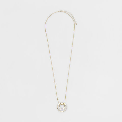 Long Necklace with Double Disc Pendant - Gold Look