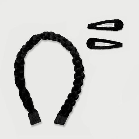 Braided Hairband With Clips - Black