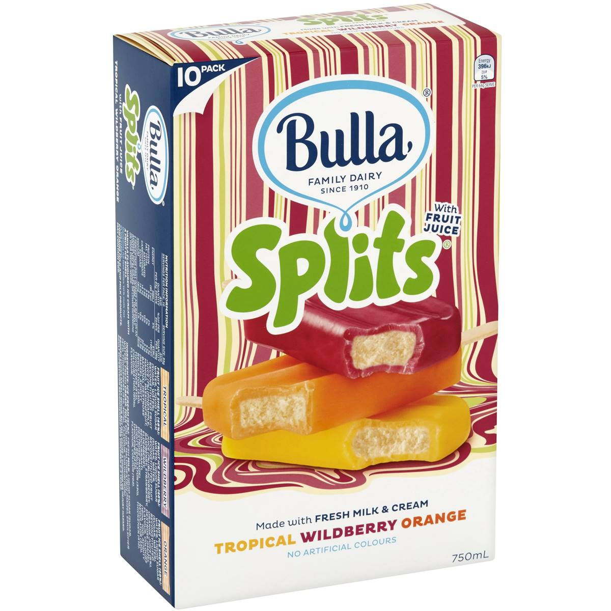 Bulla Splits Ice Cream Wildberry Orange Tropical 10 pack