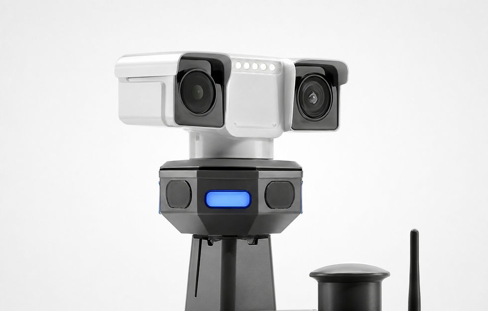 Security patrol robot conducting automated security patrols around a business campus to enhance physical security operations.