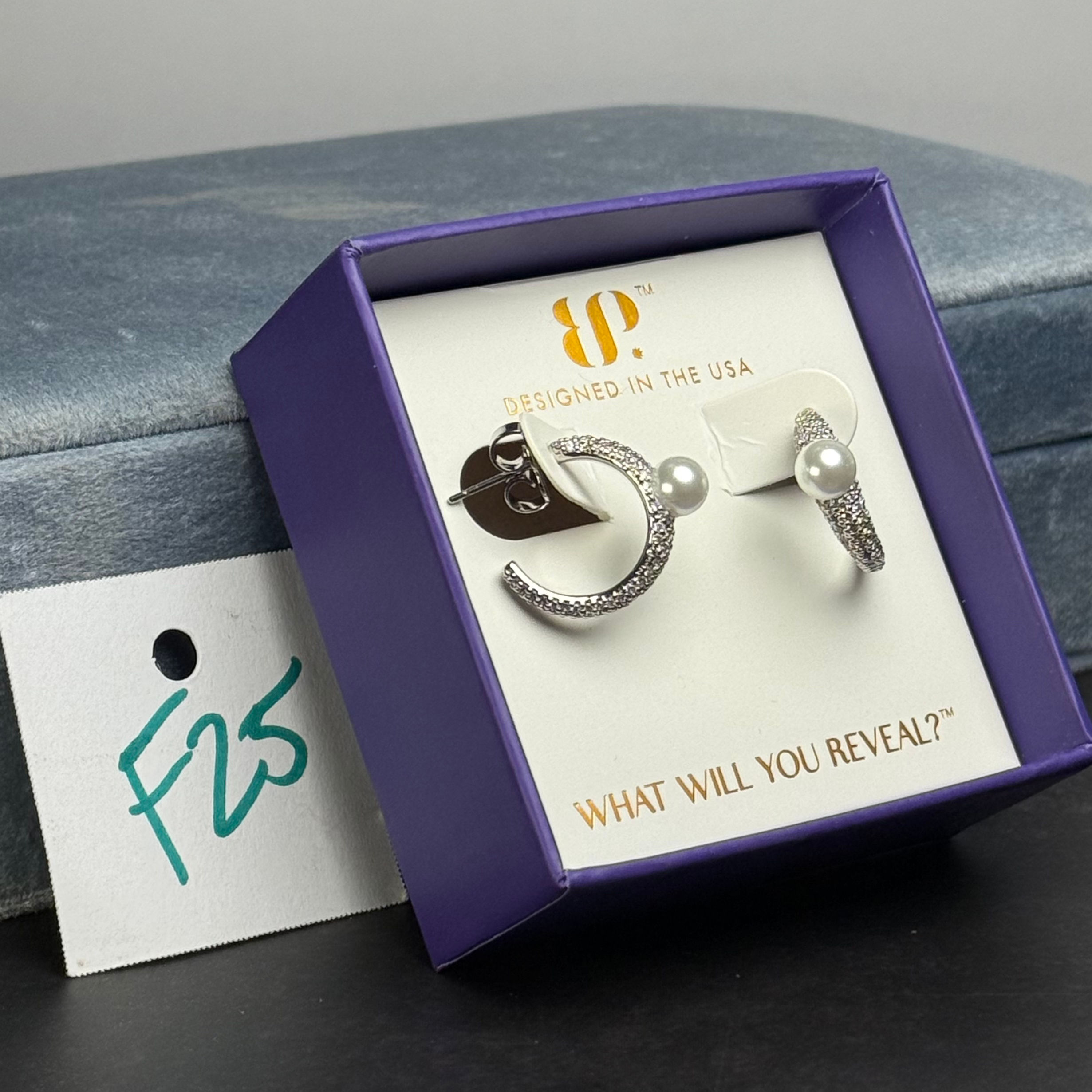 F25 June Birthday Earrings - Ceramic Pearl/Rhodium