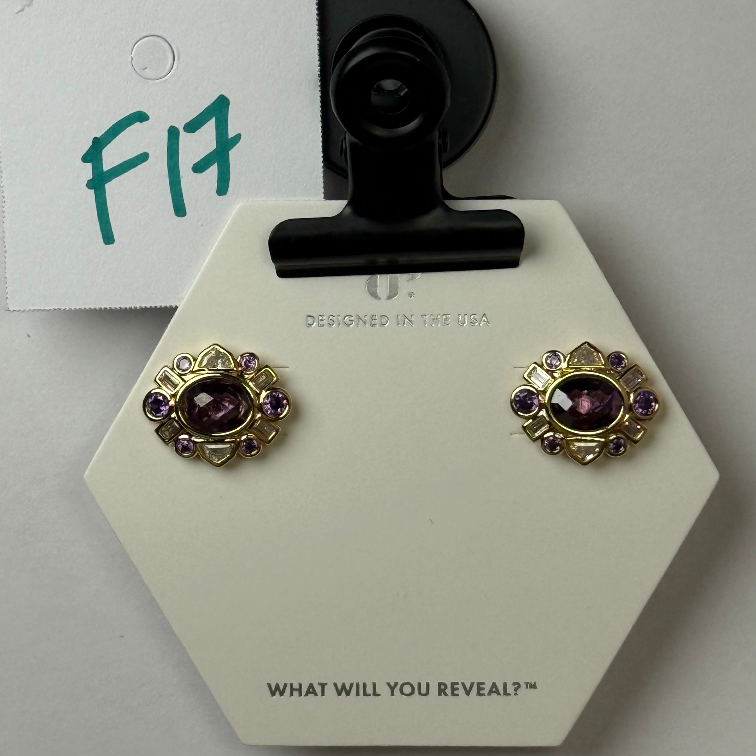 F17 February Birthday Earrings - Amethyst/Gold