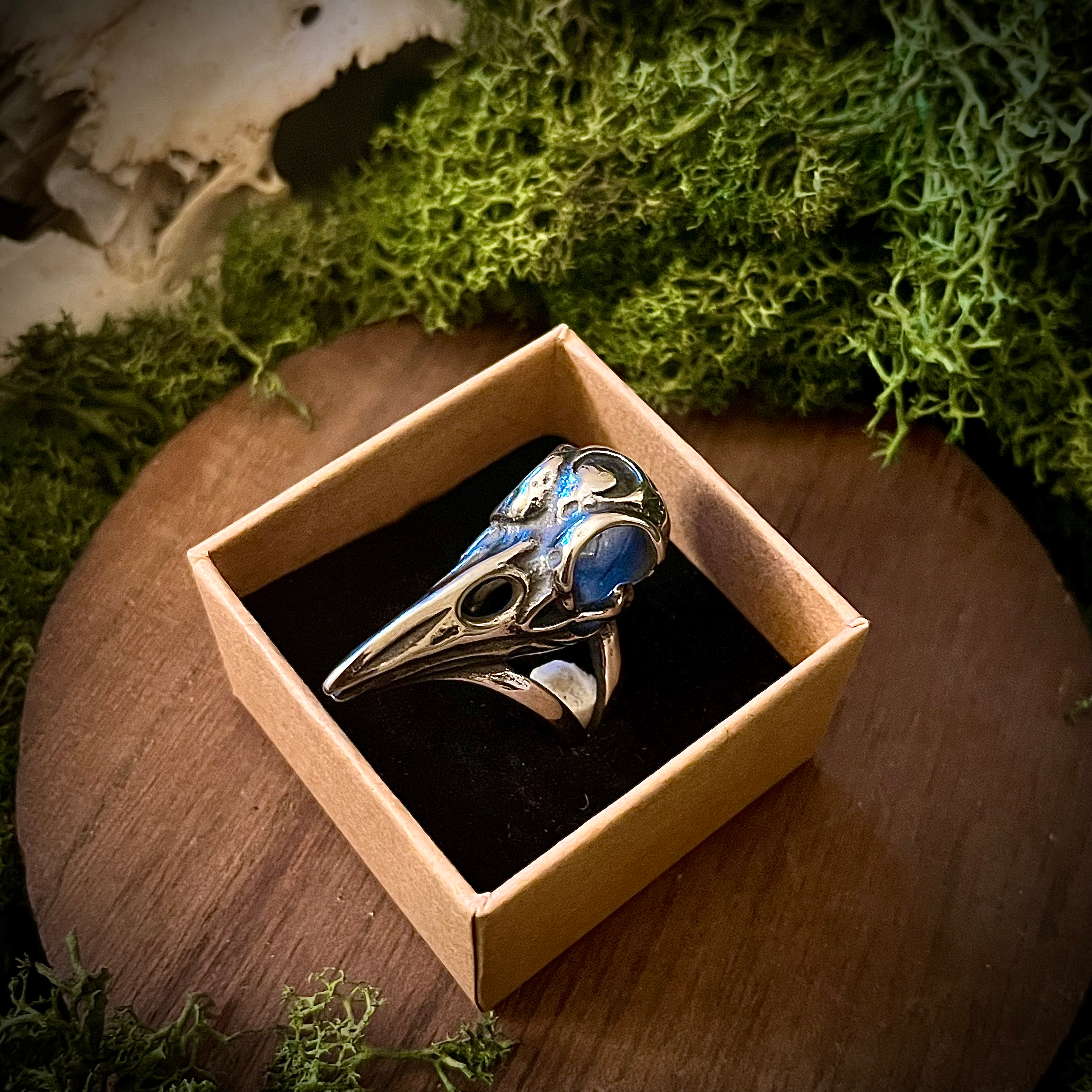 Chevalière Crâne de Corbeau Lune