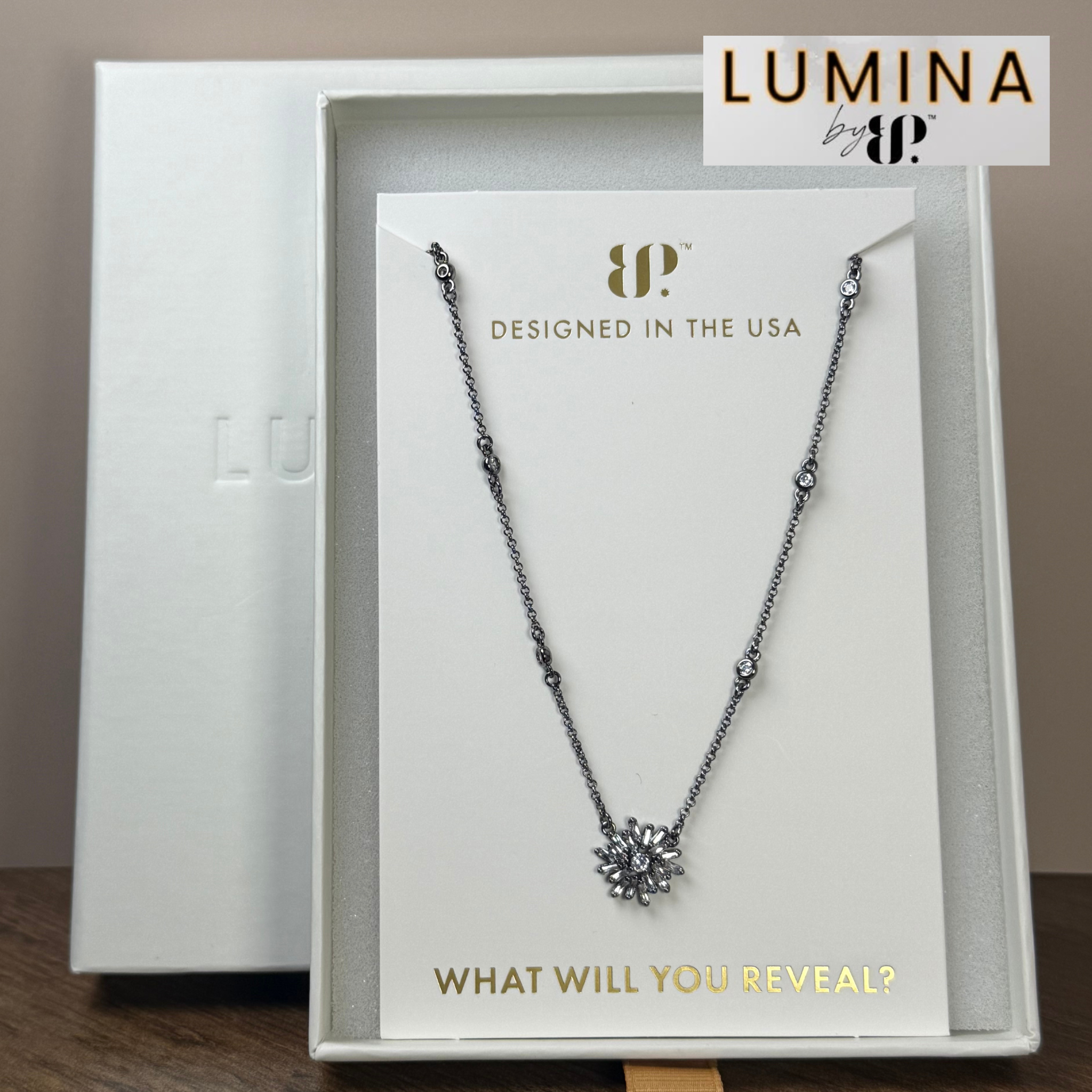 Lumina Necklace - “Luxe Liaison” - Diamond CZ/Hematite