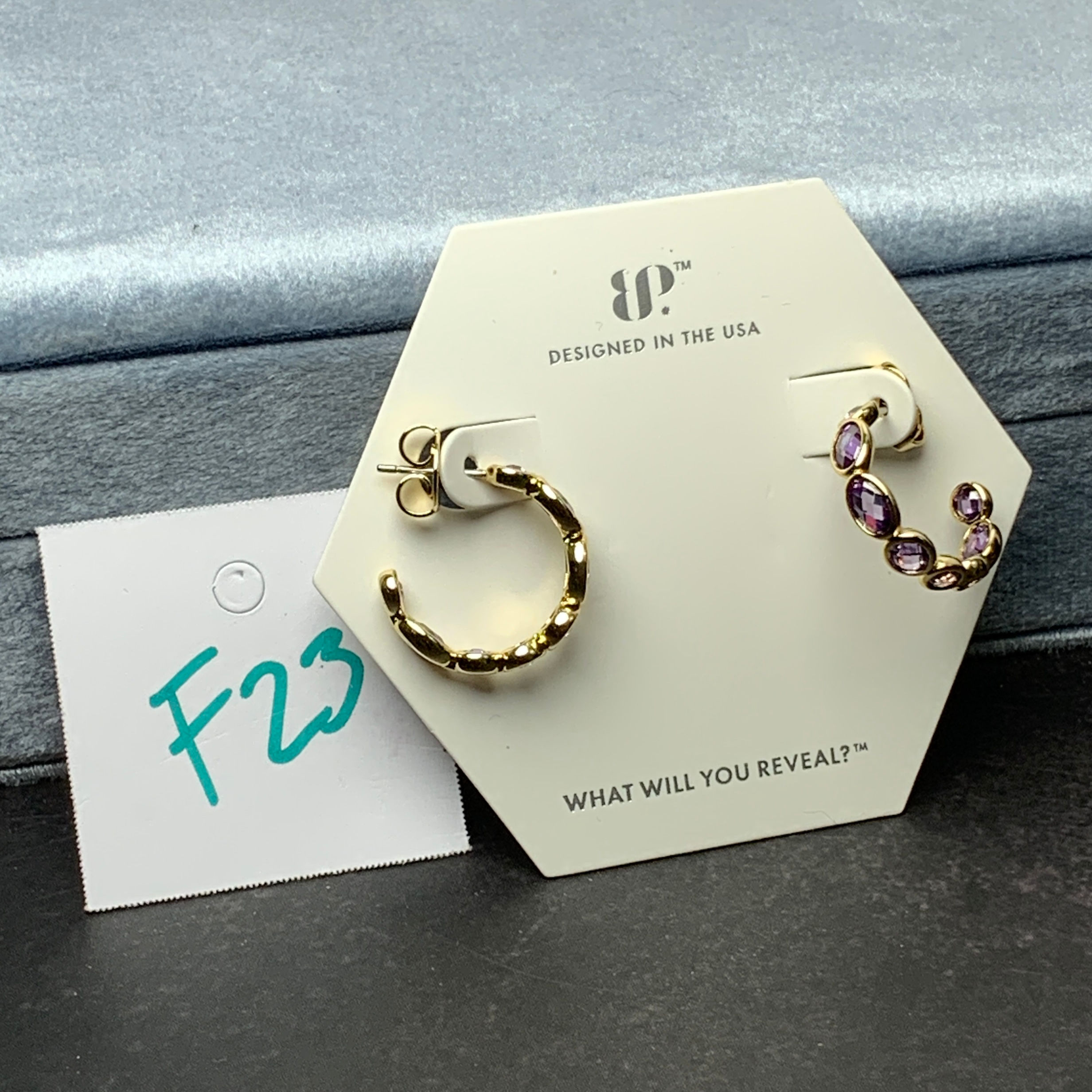 F23 February Birthday Earrings - Amethyst/Gold