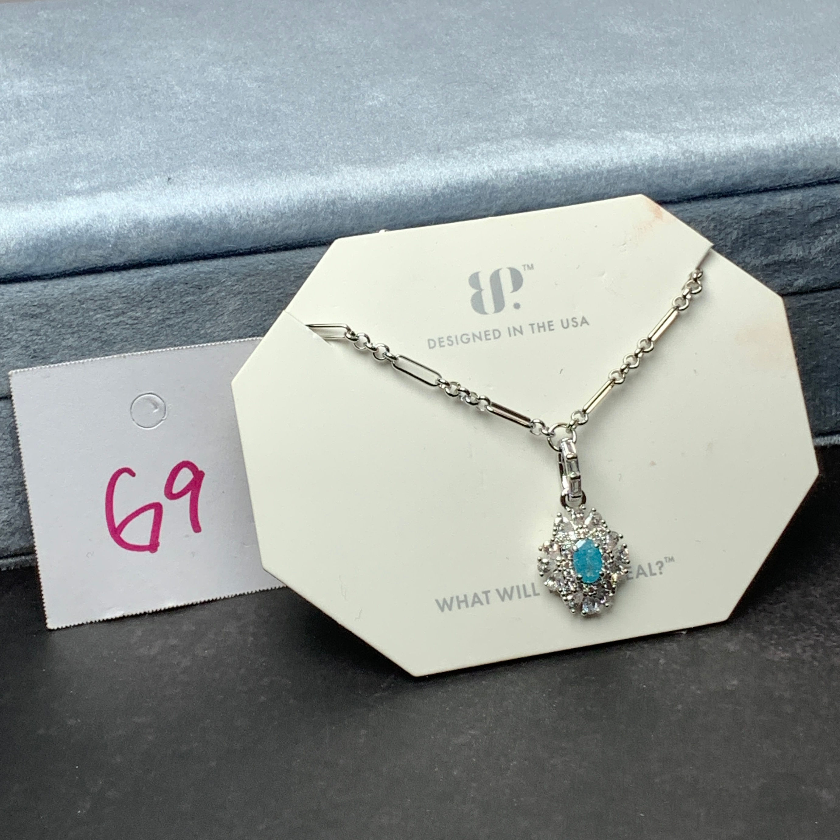 G09 OG Necklace - Aqua Blue Ice Crystal/Rhodium