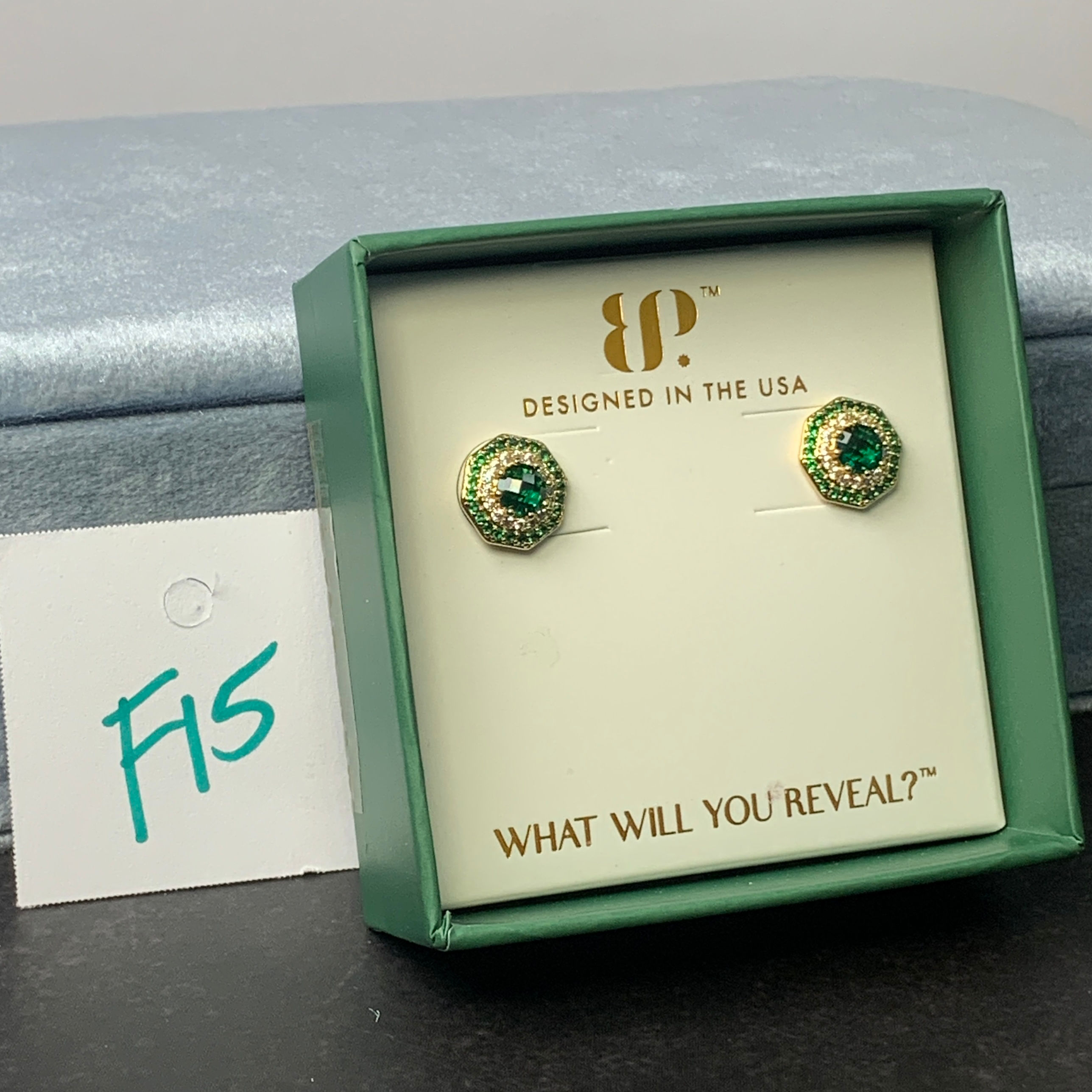 F15 May Birthday Earrings - Emerald/Gold