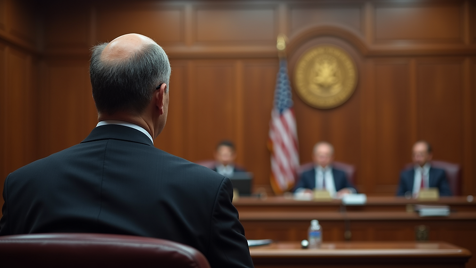 Eye-level view of a lawyer presenting a case in a courtroom