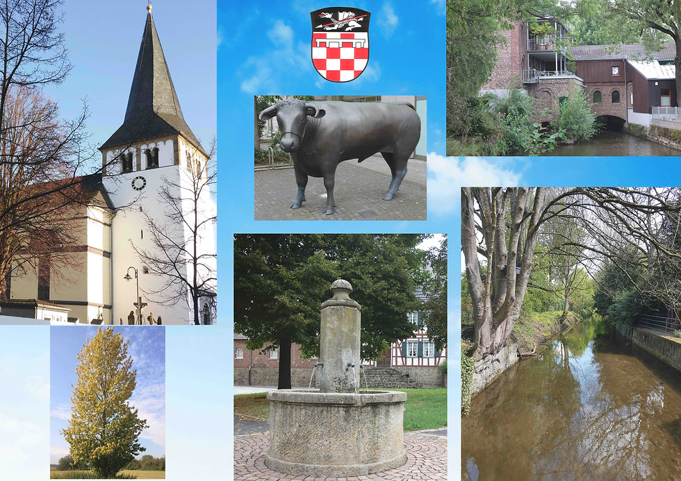 Typische Sieglarer Motive: Ochse, Brunnen, Kirche