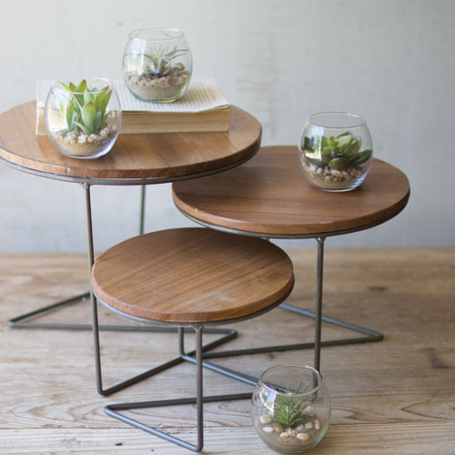 Natural Wooden Display Table Nesting Tiered Countertop Tables
