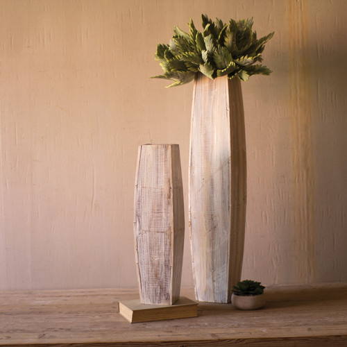 Pharaoh Tall Wooden Vases, Set of 2 Natural Wood Vases