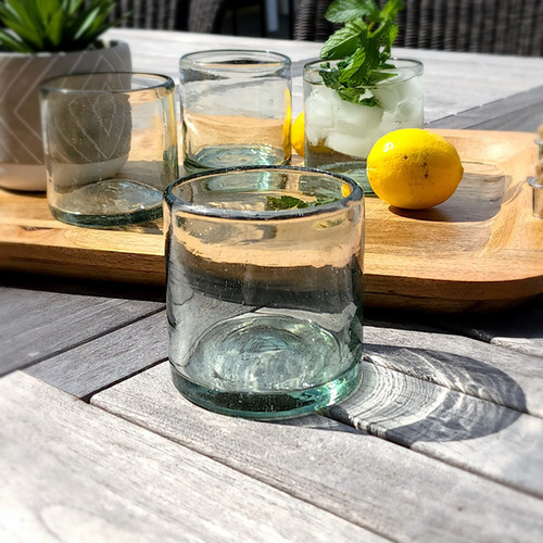 Guapo Bubbled Mexican Recycled Glass Tumblers + Glass Straws, Set of 2