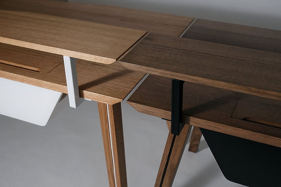 Mesa 57 wood desks in Sand and Espresso natural oil finishes.