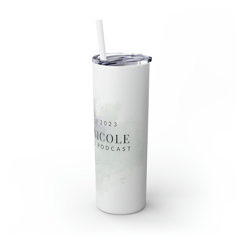 Thumbnail: Cora & Nicole Chaos Twins Podcast - Skinny Tumbler with Straw, 20oz - LARGE LOGO