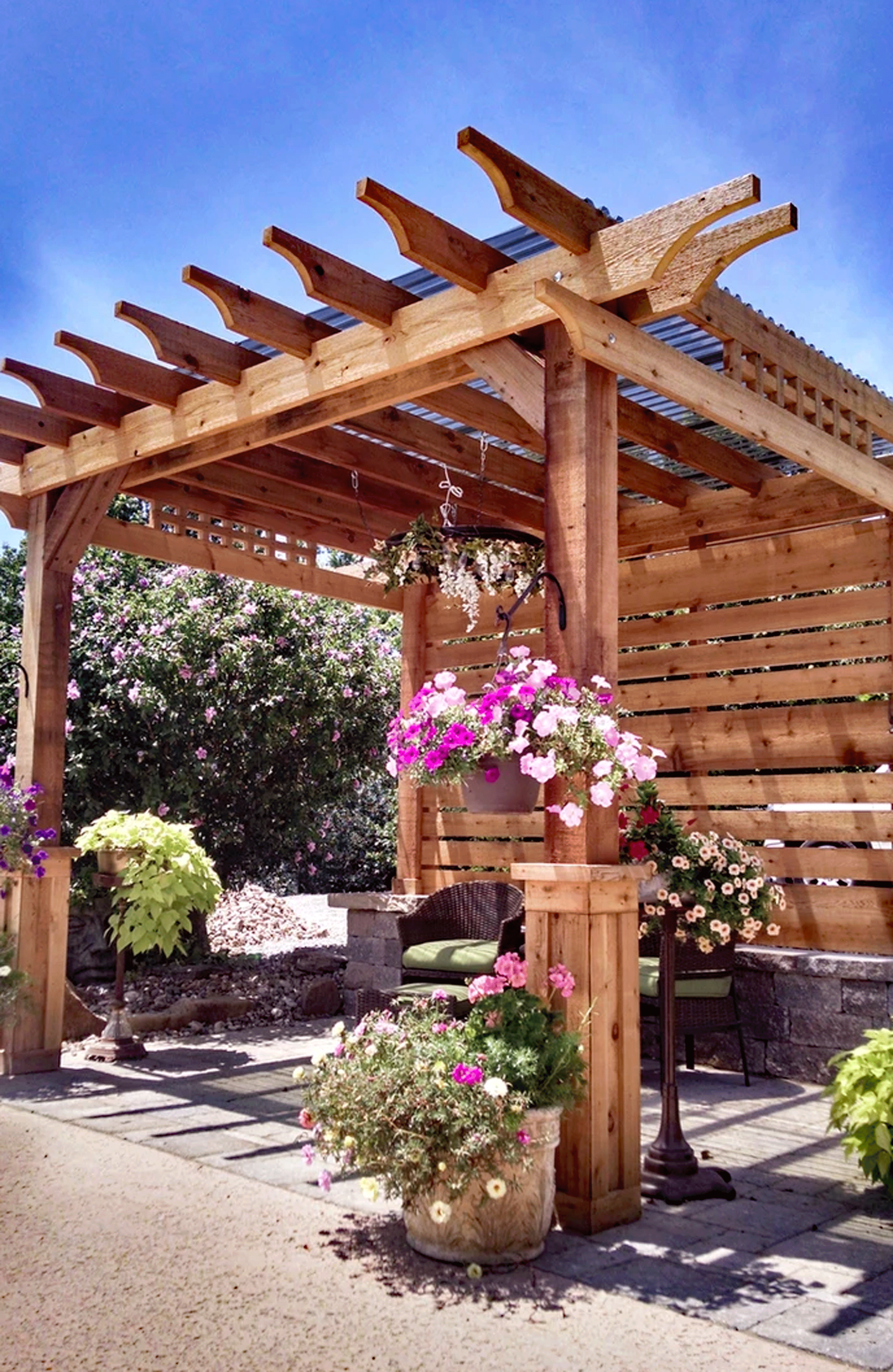Custom rough sawn cedar pergola