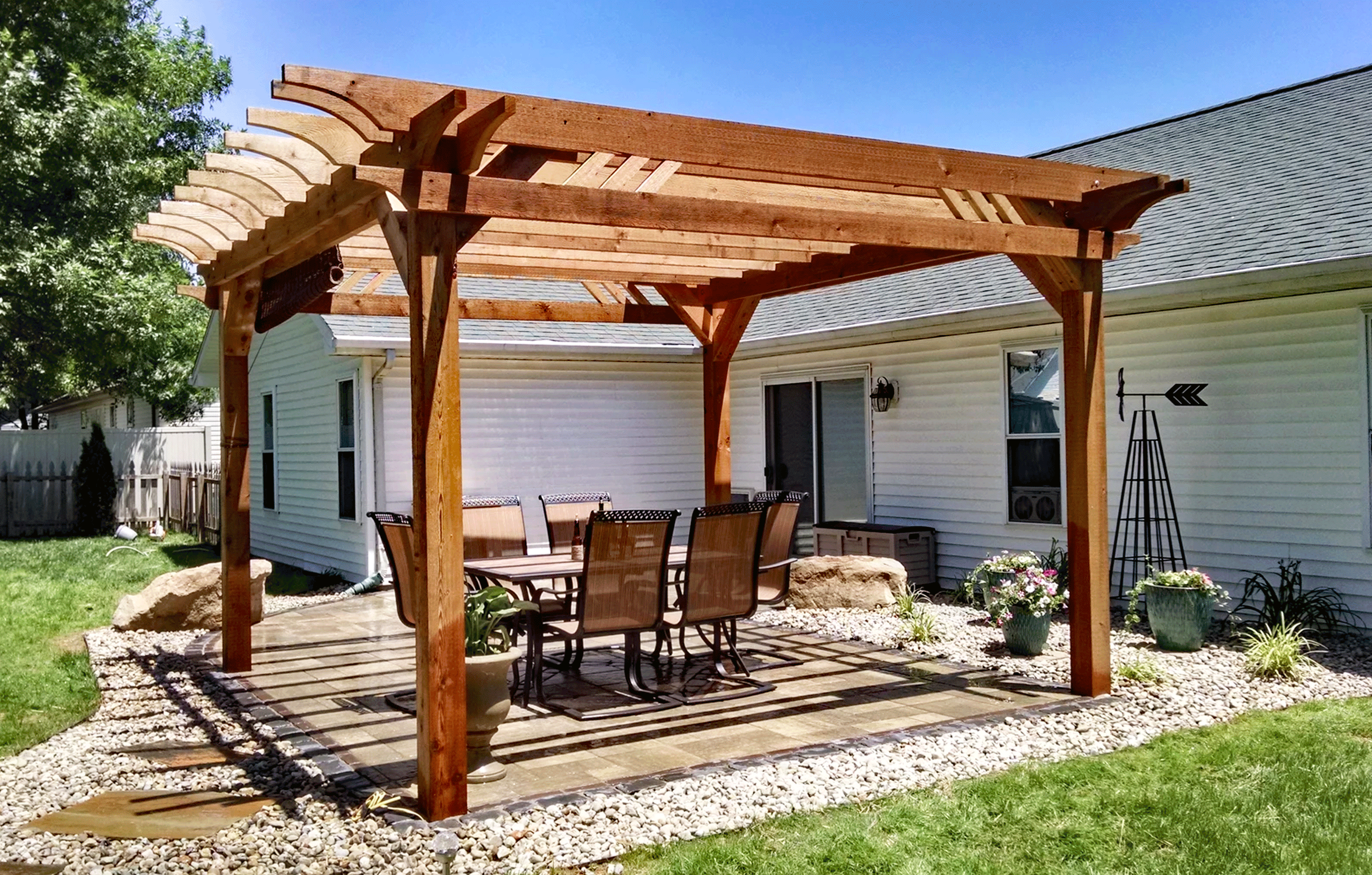 Custom rough sawn cedar pergola