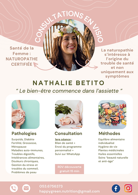 Flyer de présentation de Natalie Betito, naturopathe