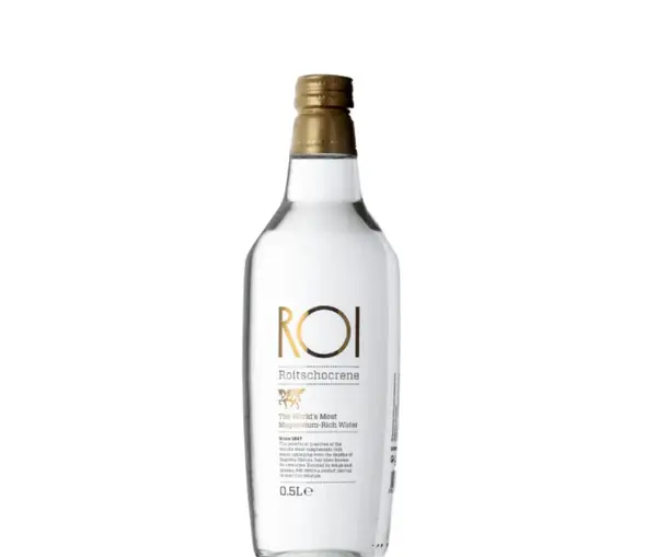 ROI Water premium fine food & beverage product displayed in an elegant luxury setting