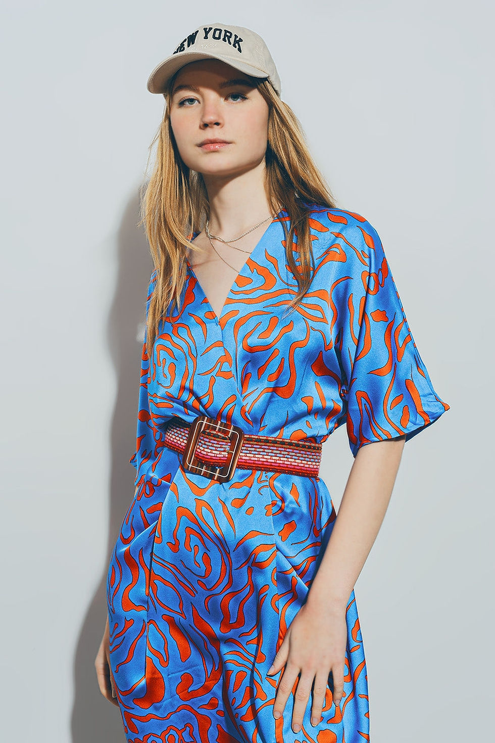 Miniature : Satin v Neck Midi Dress in Blue