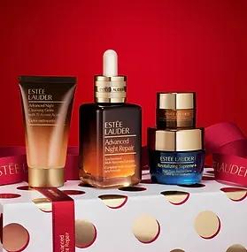 Estée Lauder luxury beauty, skincare, fragrance or cosmetics collection packaging and signature products