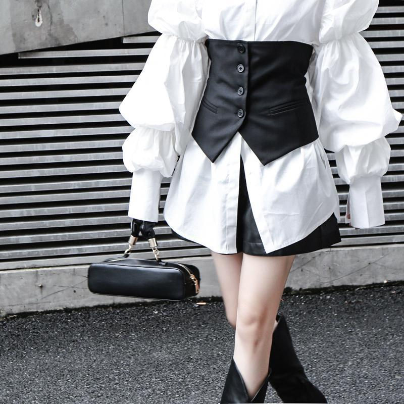Miniatura: Daoko Pleated Puff Long Sleeve Shirt - White