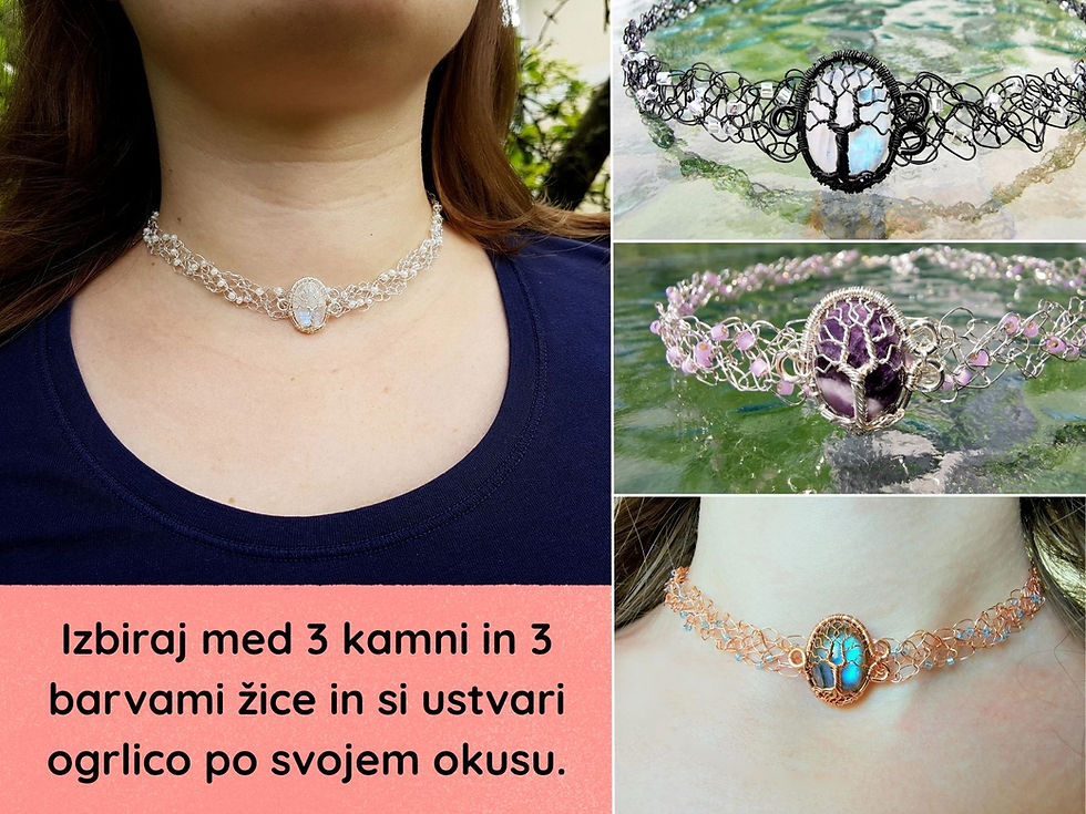 Ogrlica s kamnom po izbiri: mesečev kamen, labradorit, ametist