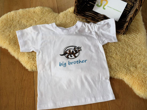 Dieses Shirt habe ich für einen stolzen grossen Bruder bestickt mit coolem Dinosaurier und dem Schriftzug "big brother"