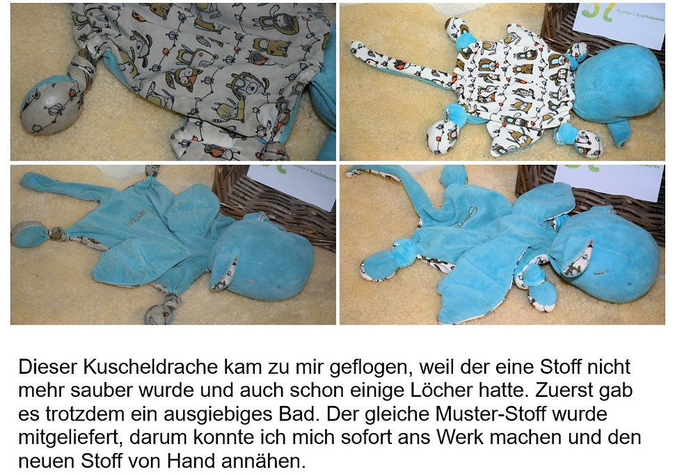 Sieht doch wieder fast wie neu aus, oder? Den neuen Stoff habe ich auf der Unterseite sowie bei den Flügeln angenäht