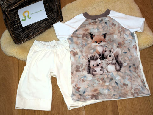 Ein neues Pyjama "musste" her - da kam das Panel mit den süssen Waldtieren gerade richtig! Und der helle Stoff hab ich in der Restekiste gefunden