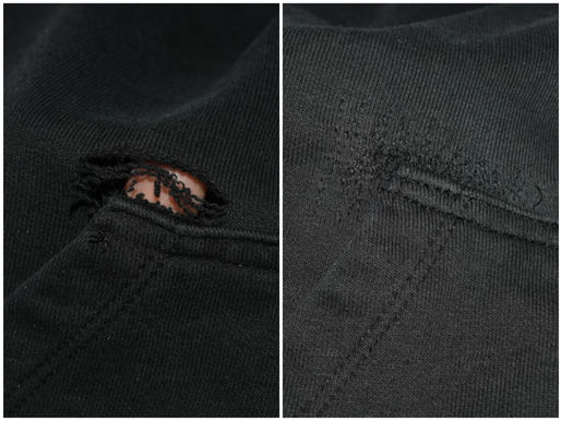 Eine Pulli-Reparatur - hier war die Ecke von der Känguruh-Tasche war ausgerissen. Ich habe die Tasche abgetrennt, Stoff unter den Riss gelegt und zugenäht. Danach die Tasche wieder angenäht. Von Weitem sieht man fast nichts