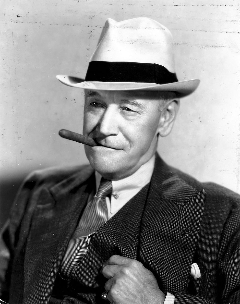 Portrait of film character actor Hollywood movie star Charley Grapewin with hat and cigar