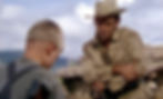 Lone gunfighter Alan Ladd meets boy Brandon de Wilde in the classic Hollywood George Stevens film Western movie "Shane"