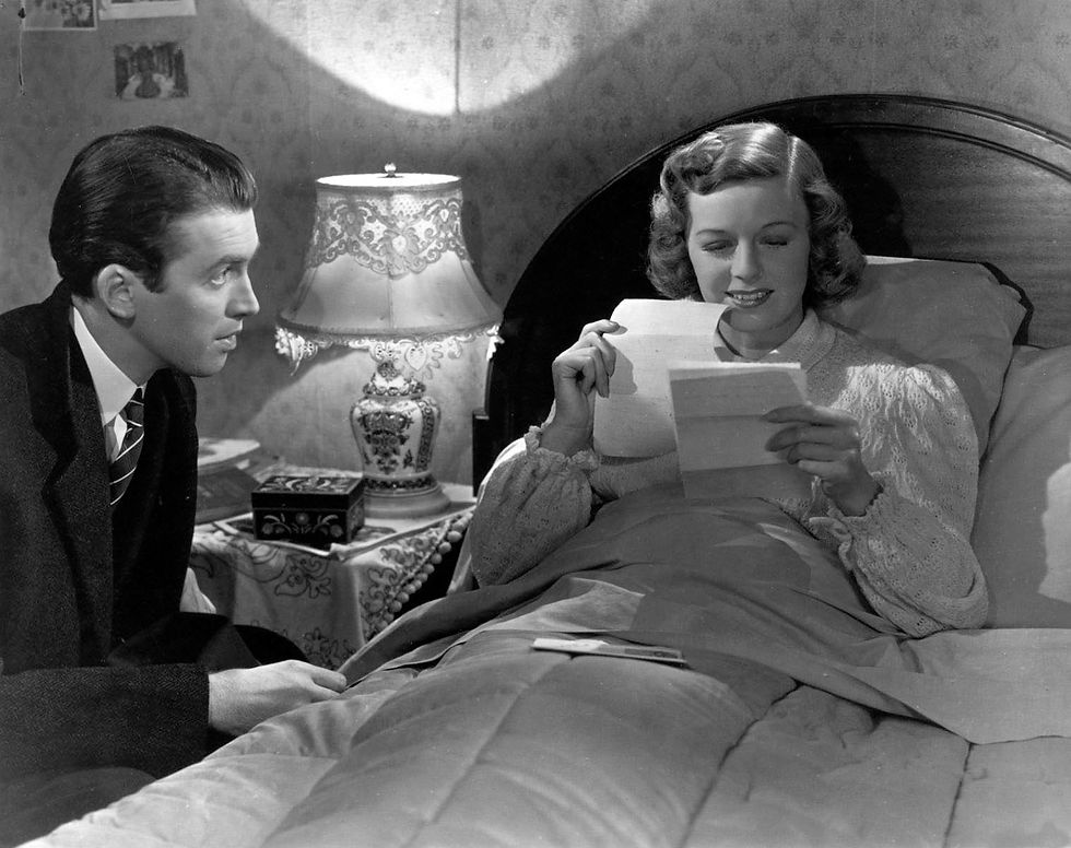Margaret Sullavan reads a letter to James Stewart in the classic Ernst Lubitsch movie Hollywood romantic comedy film "The Shop Around the Corner"