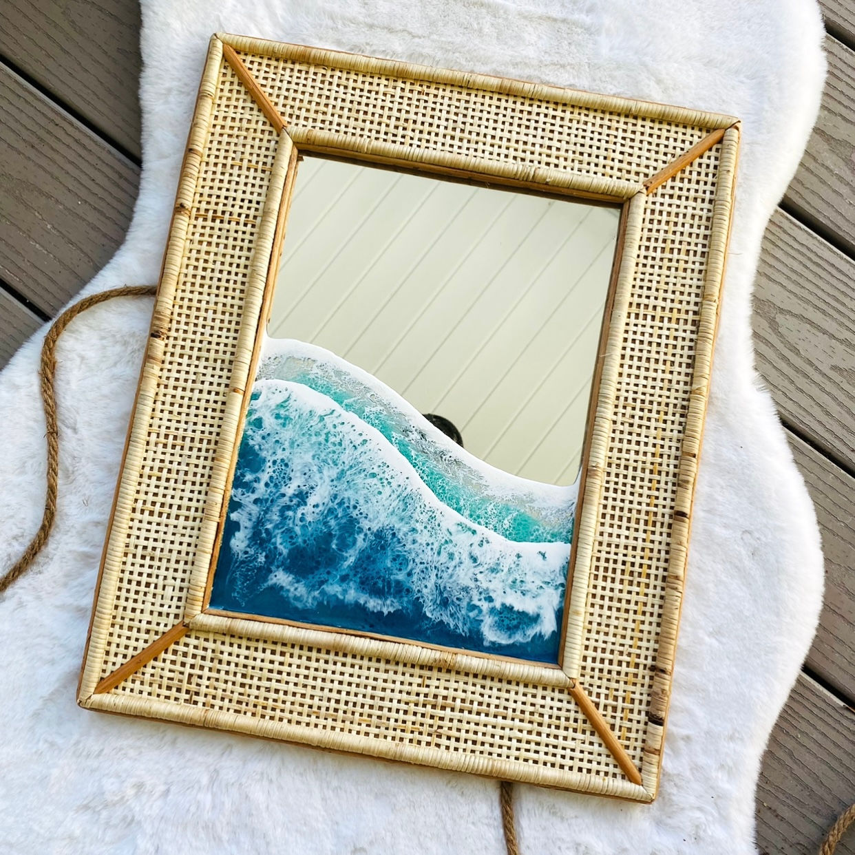 Natural Rattan Ocean Resin Square Mirror 