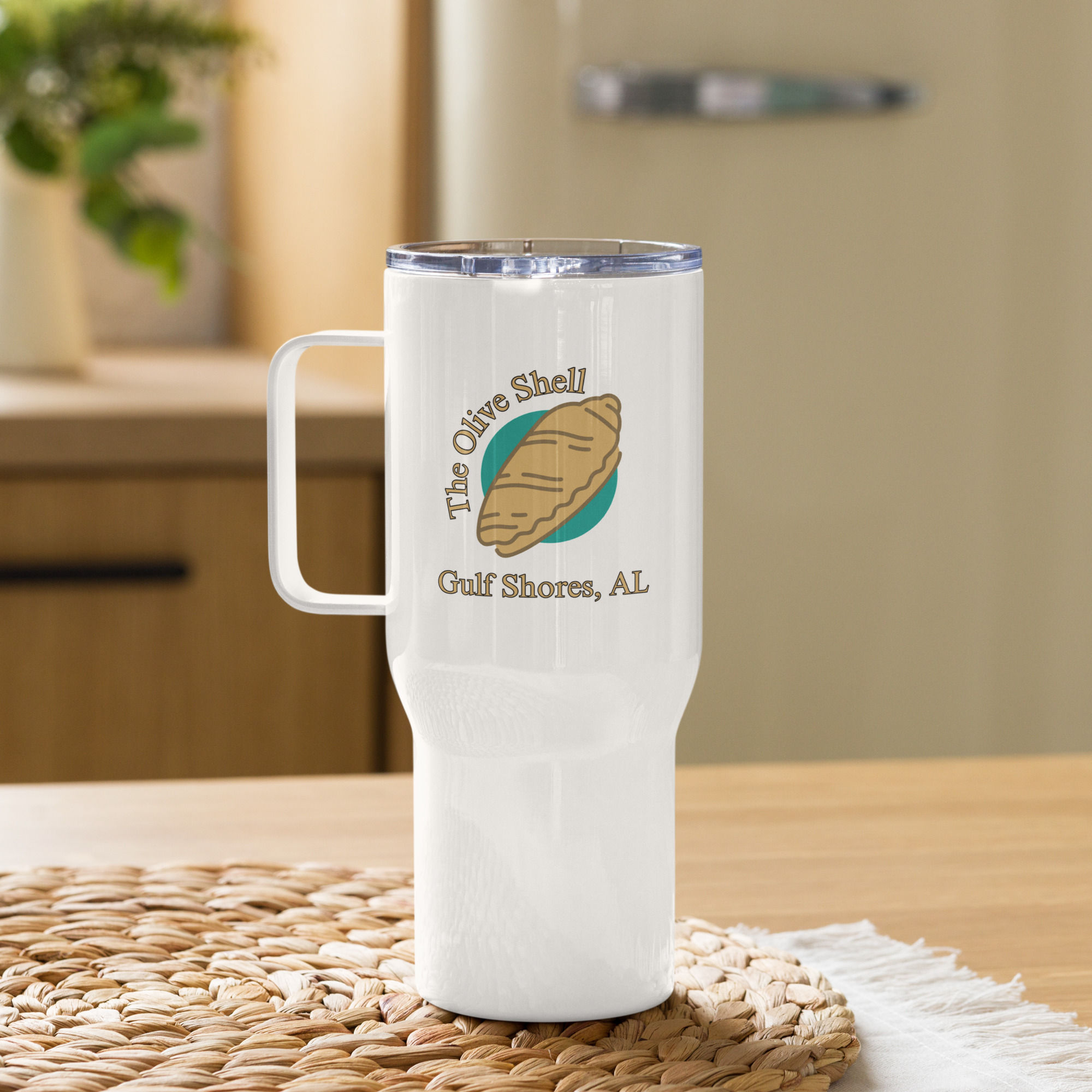 The Olive Shell Gulf Shores AL Travel Mug with Handle – Coastal Beach Coffee Cup