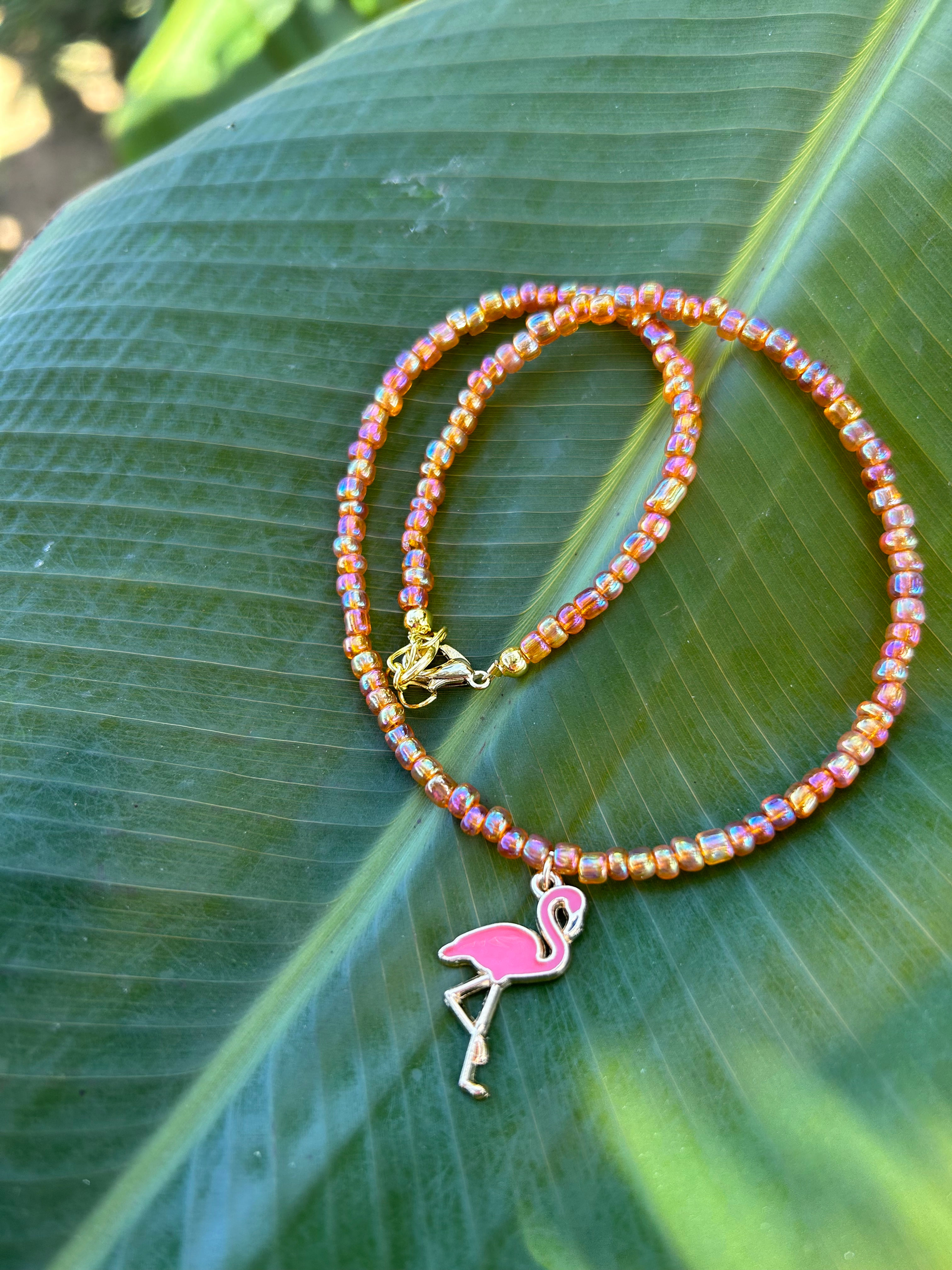 Flamingo Charm Beaded Choker Necklace